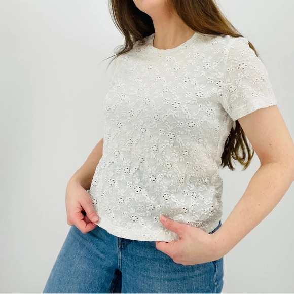 vintage ivory lace feminine minimalist baby tee blouse top size L - Picture 6 of 7